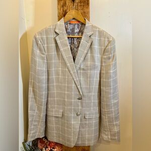 TALLIA 100% Linen Light Beige Plaid Blazer